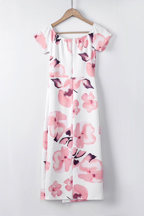 Print Off Shoulder Slit Bodycon Midi Dress